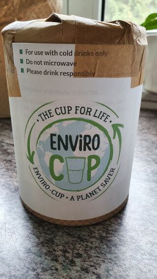 The Enviro-Cup logo with some instructions and features. Photo: ©Seas & Straws