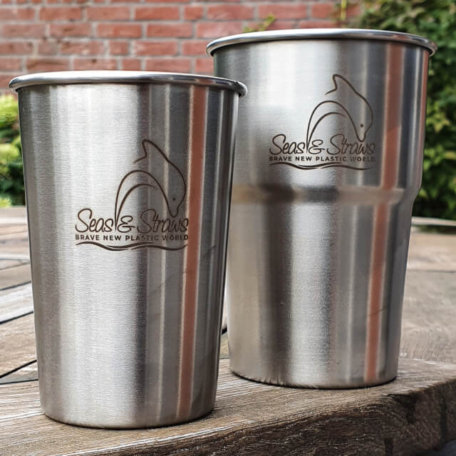 Both Enviro-Cups, engraved with the Seas & Straws logo. Photo: ©Seas & Straws