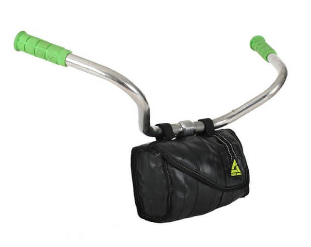 Green Guru's Handlebar Bag is Made From Bicycle Tubes. Photo: ©greengurugear.com