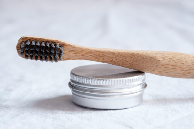 Sustainable toothpaste and toothbrush.