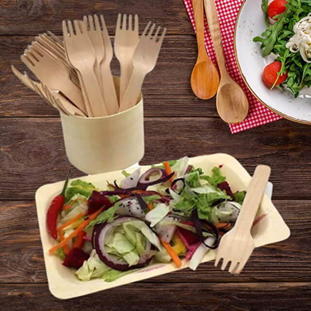 Use wooden plates & cutlery when reusable materials are not an option.