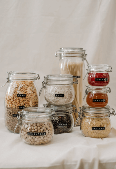 Glass jars can be reused to store almost anything. Seas & Straws