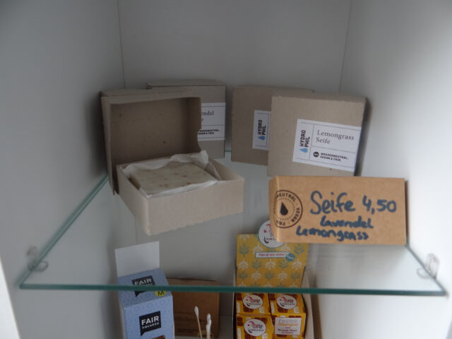 Plastic-free soap bars for sale in a hotel I've visited. Photo: seasandstraws.com