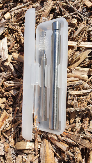 My foldable stainless steel travel straw set. Photo: Seas & Straws