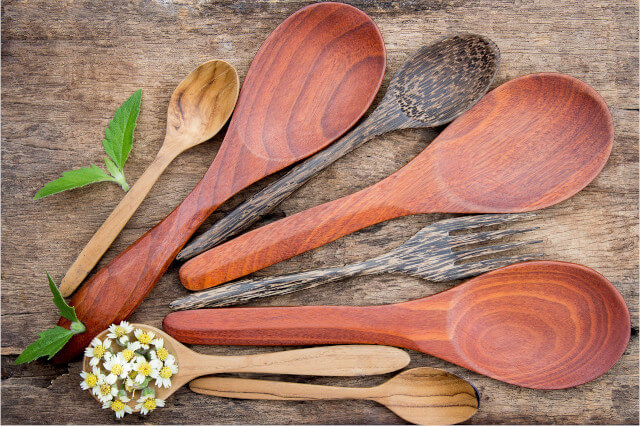 You can find reusable cutlery sets in various kinds of wood. Seas & Straws