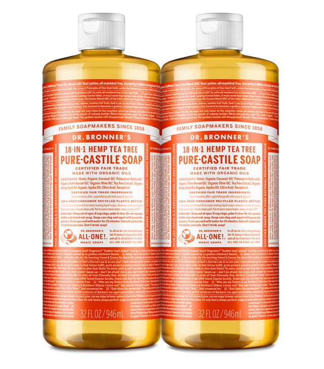 Dr. Bronner pure castille soap comes without synthetic preservatives, detergents or foaming agents. Photo: ©drbronner.com
