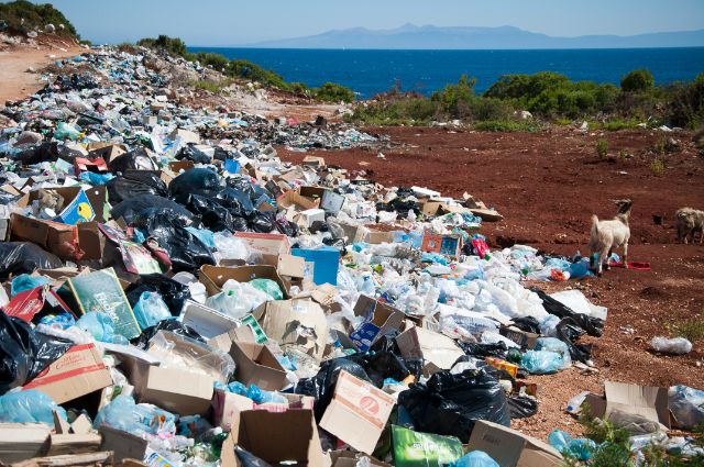 Plastic pollution at a beach.