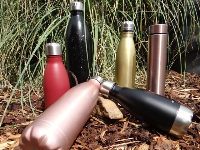 Stainless steel bottles come in all colours and sizes and last forever. Photo: Seas & Straws
